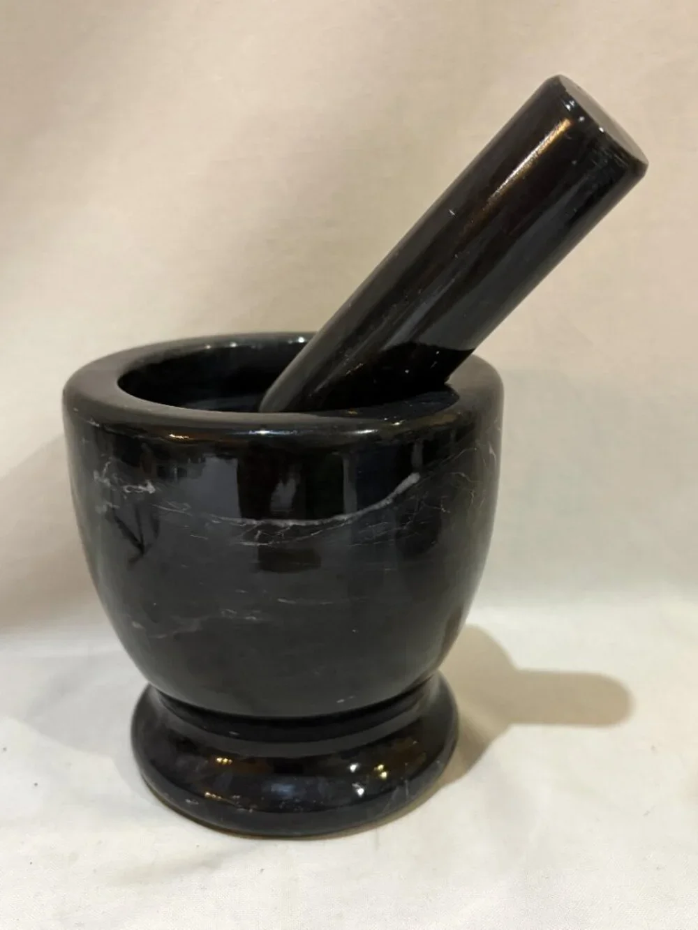 Vtg Black Marble Mortar and Pestle Pharmacy Apothecary Kitchen